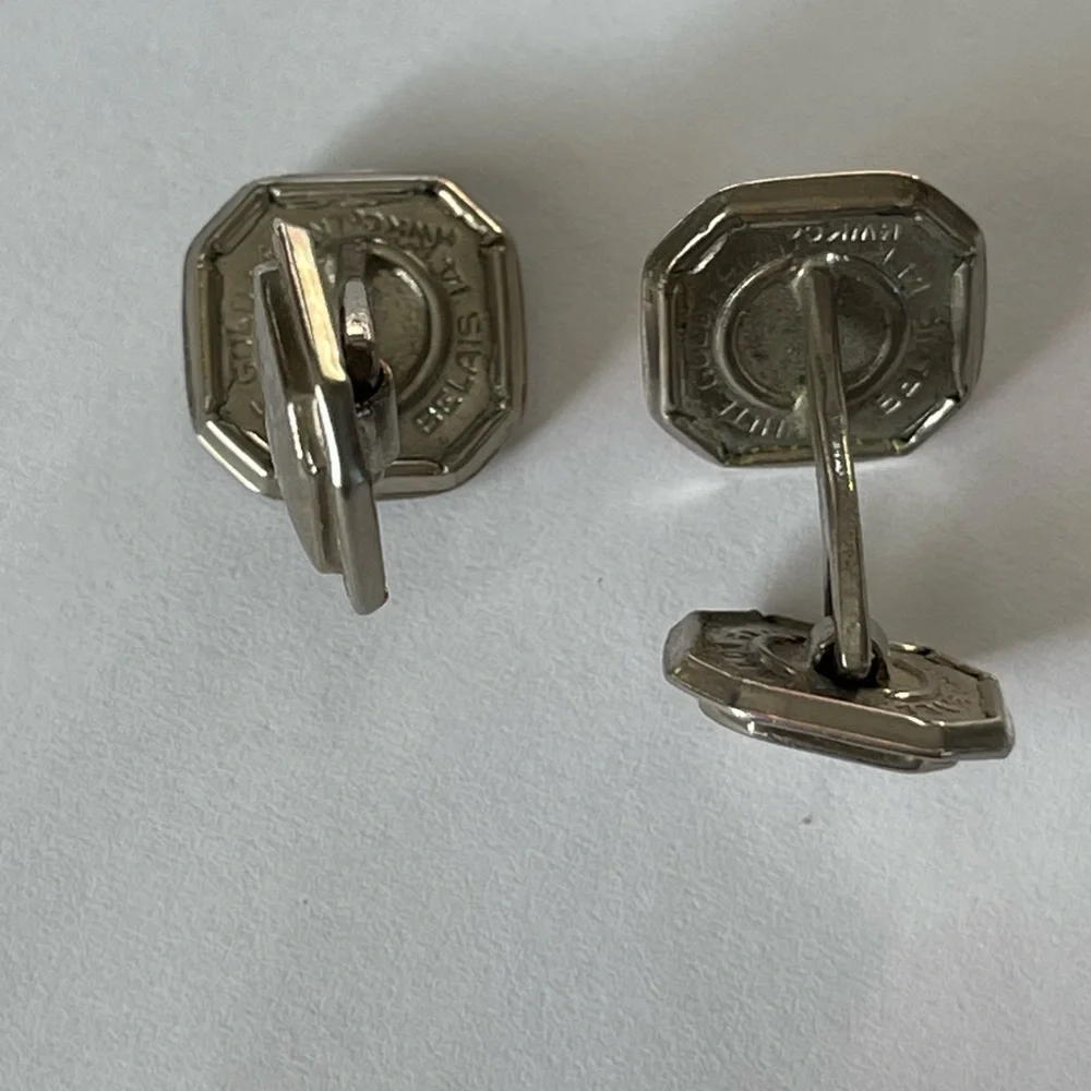 Belais 14k White Gold Front Talon Grip Signed Vintage Cufflinks - Picture 4 of 4